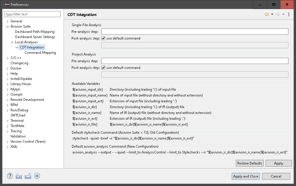 CDT Integration Preferences.