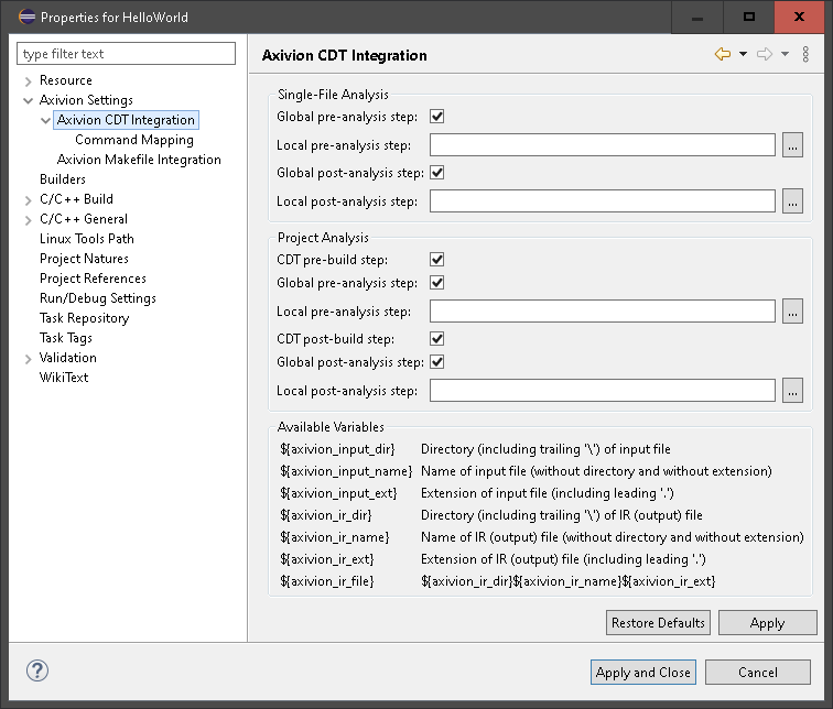 Axivion CDT Integration settings.