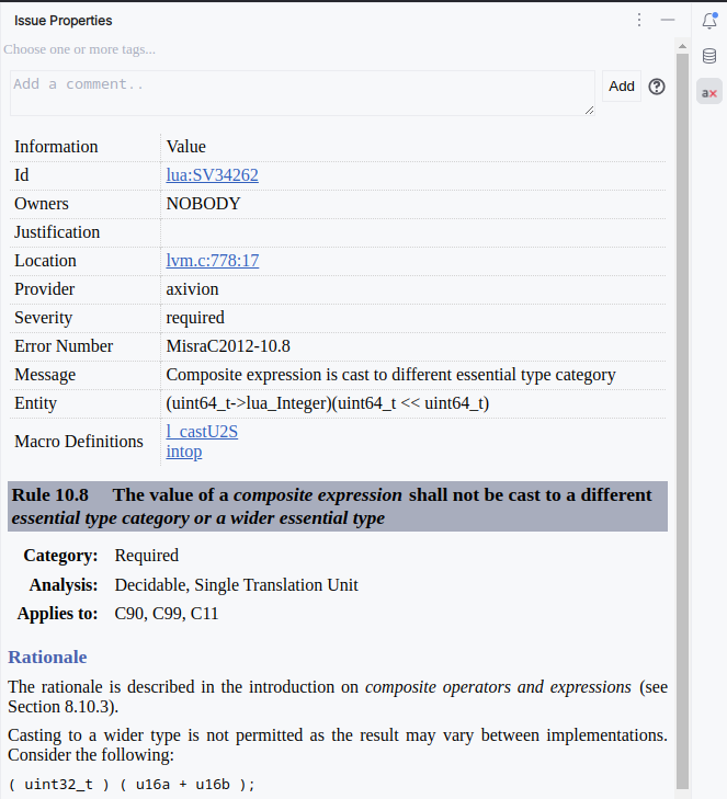Issue Properties showing issue details