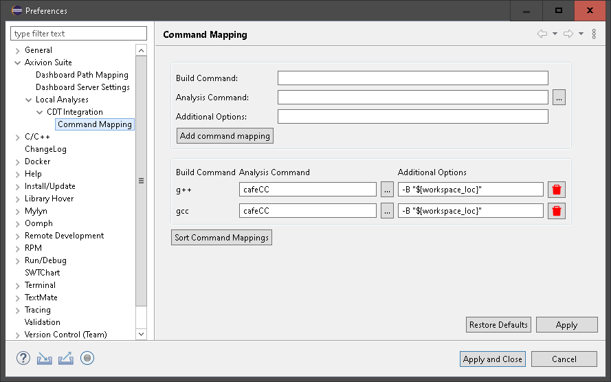 Command mapping preferences.