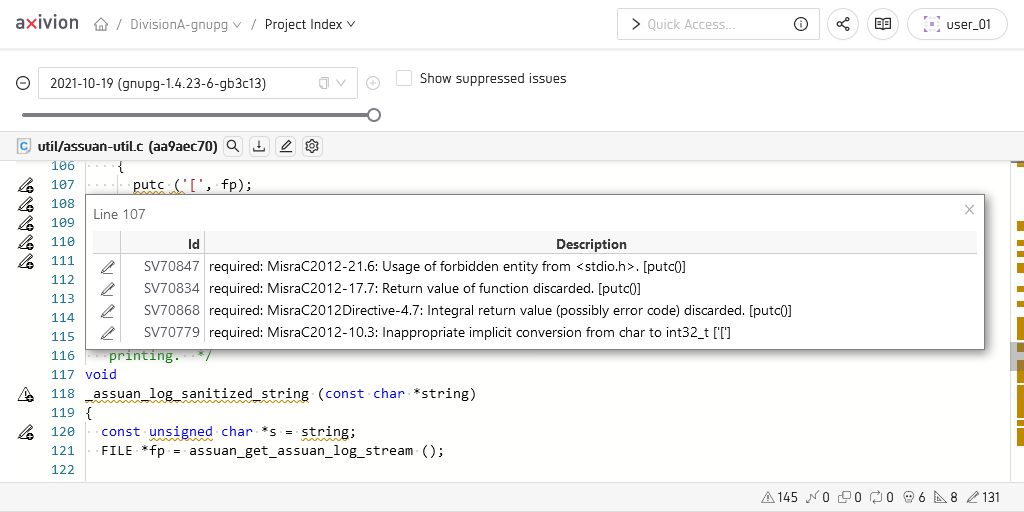 A File View with an opened issue icon tooltip.