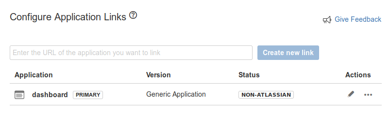JIRA Application Links Configuration Table