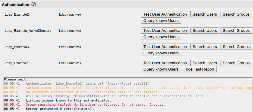The authenticator test section of the global settings page