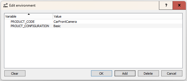 The Edit Environment window