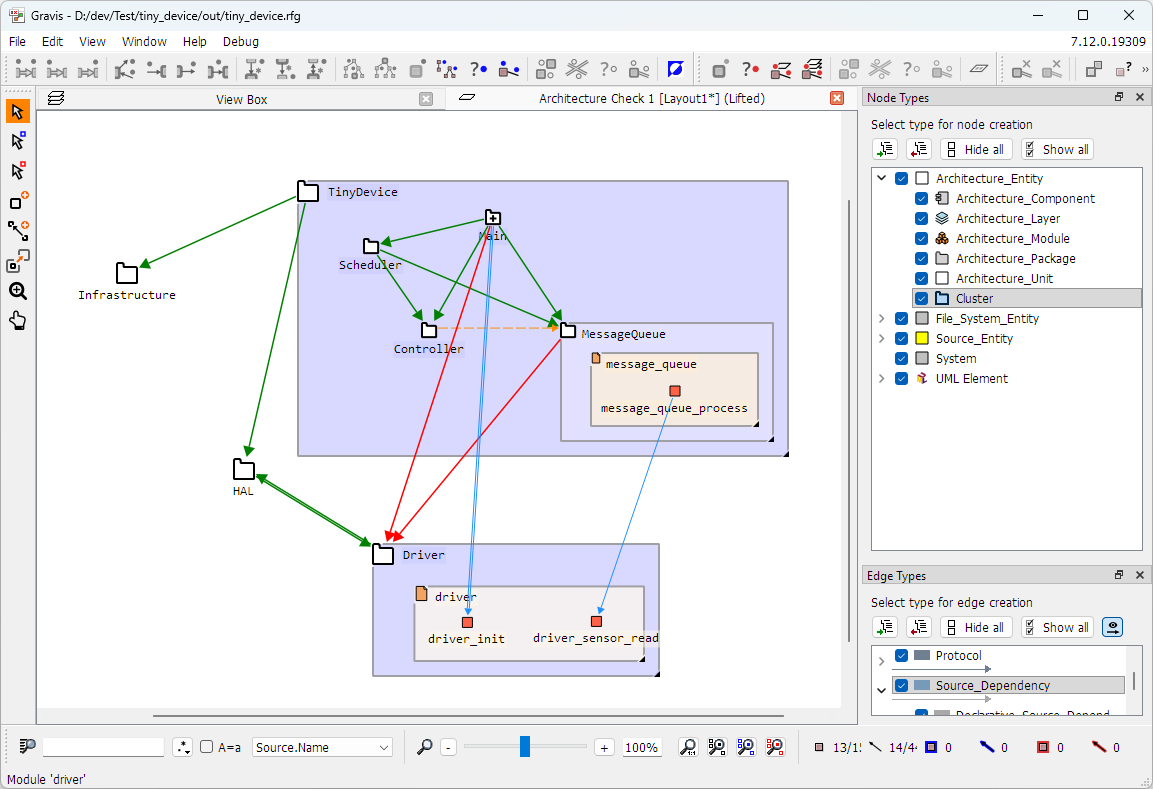 The Architecture Result view after drilling down to the causing edge