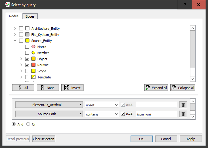 :guielement:`Select by query` dialog.