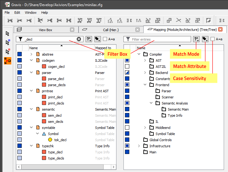 A Mapping Dialog with Filter Boxes