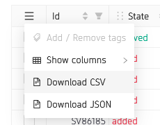 The Issue Table Menu and its options.