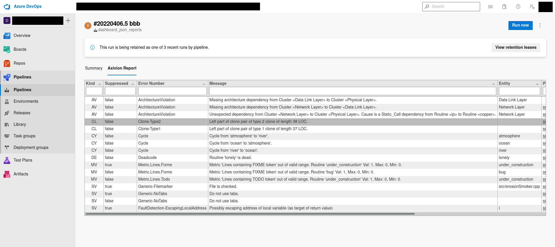 Report Tab in Job Summary