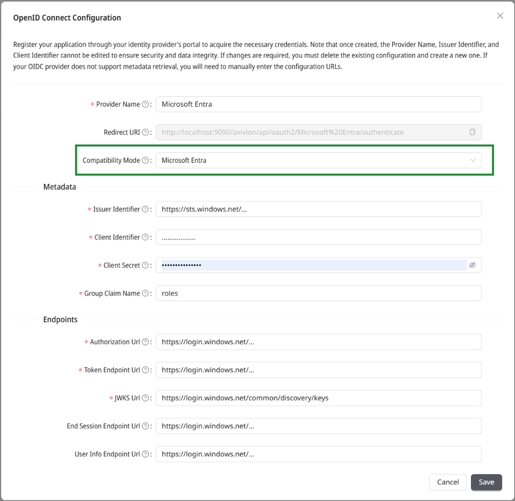 setting the entra hint for the axivion dashboard