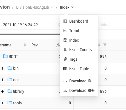 The project pages menu