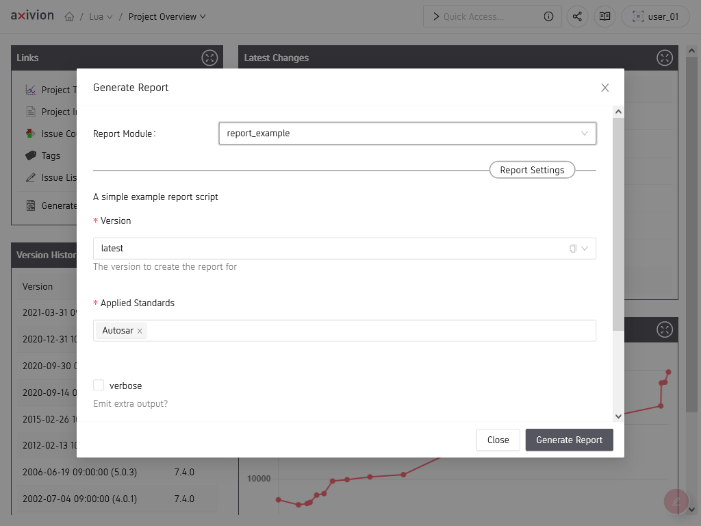 The Report Creation Dialog