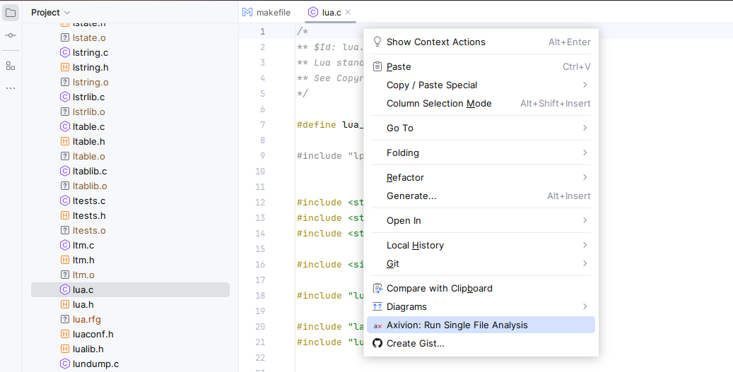 Single File Analysis from context menu.