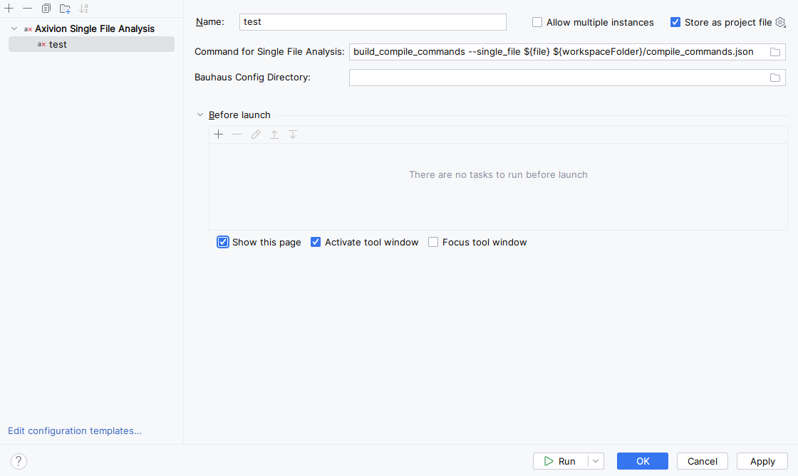 Single File Analysis run configuration.