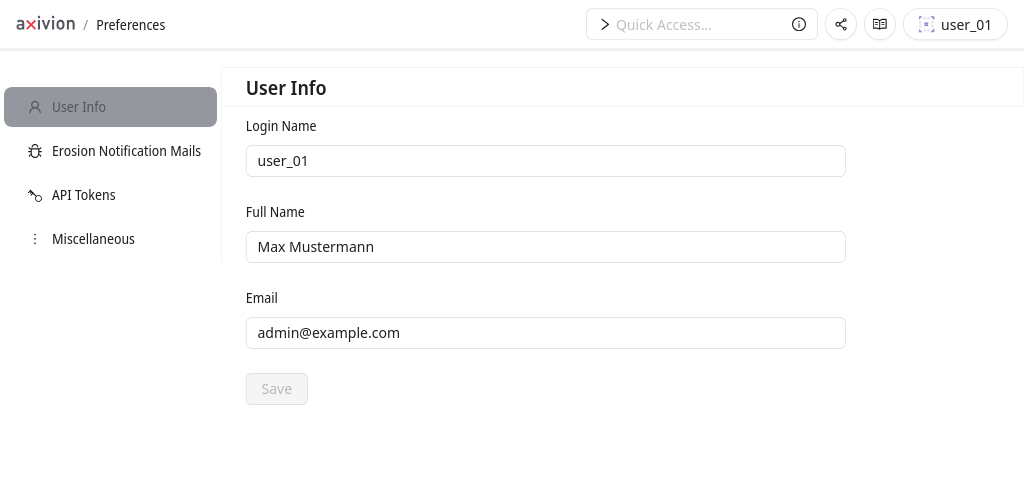 The user settings page.