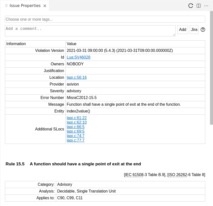 Issue Properties showing issue details