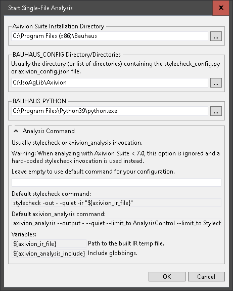 Single-File Analysis configuration with custom analysis Command