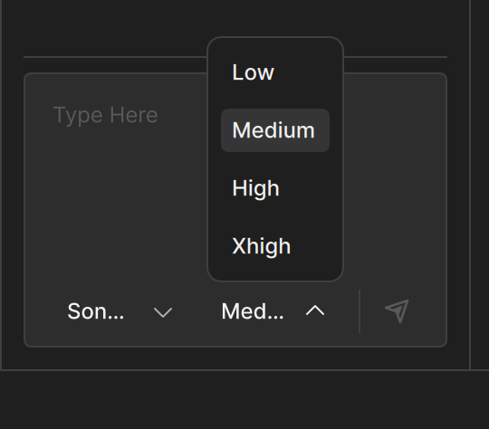 The effort menu of the composer with Low, Medium, High, and Xhigh