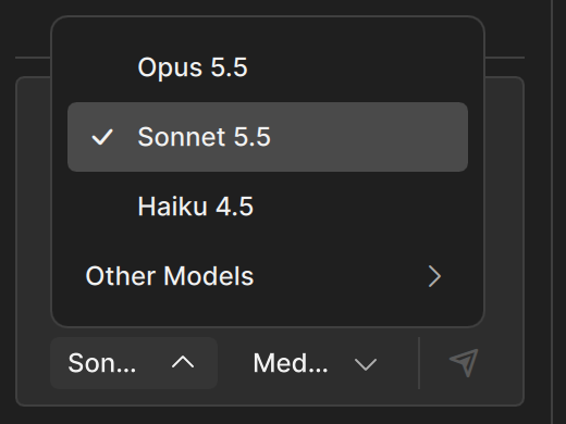 The composer with the model menu open