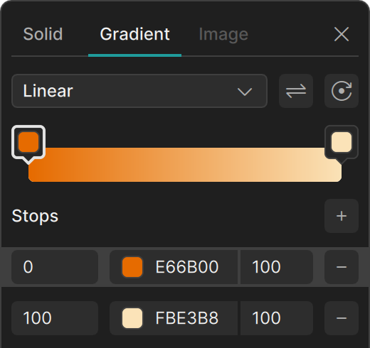 The gradient editor of a logo triangle