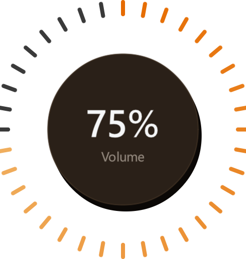 A dial made of 36 small tick marks around a circle with the value 75 percent