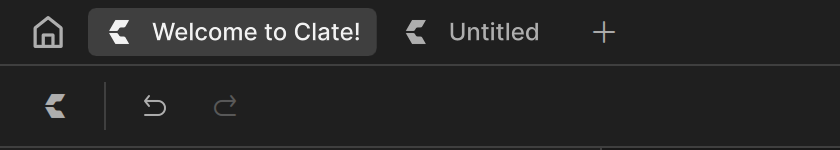 The project tabs, the Clate button, and the undo and redo buttons