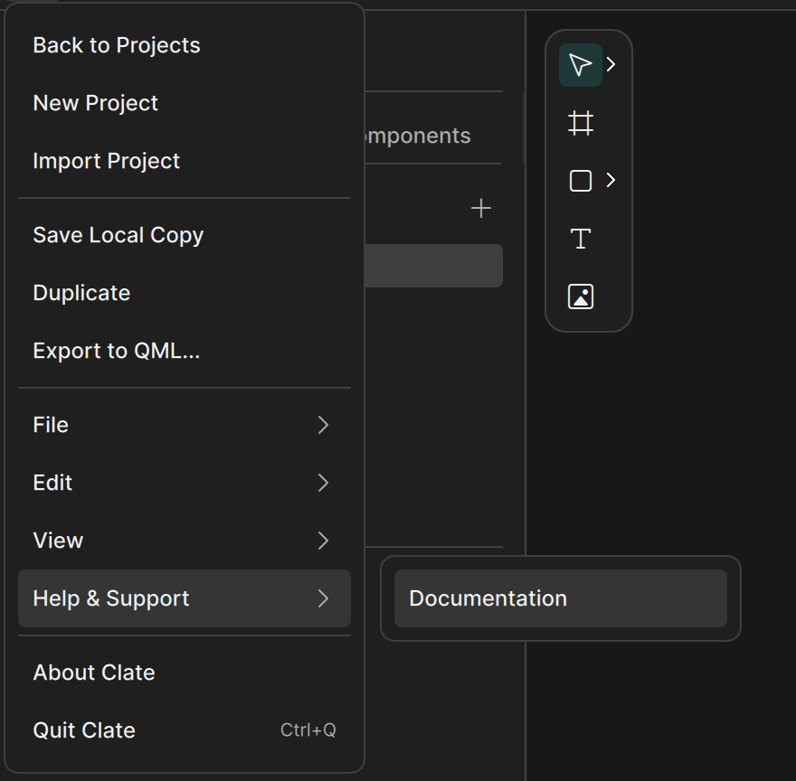 The Help and Support submenu