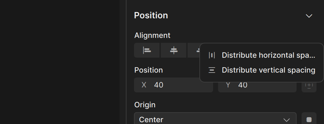 The Distribute menu with horizontal and vertical spacing