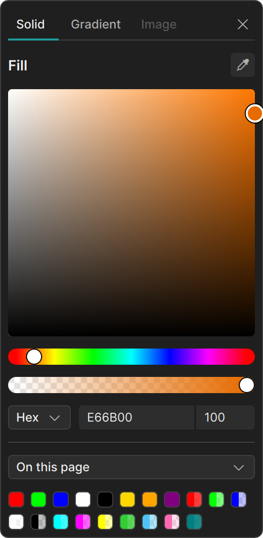 The color picker popup with the Solid tab open