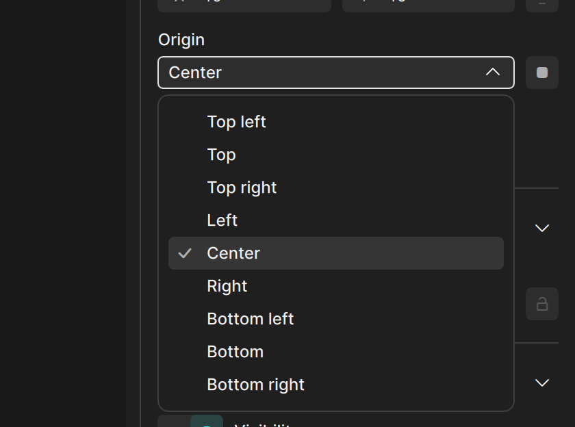 The Origin menu with nine anchor points
