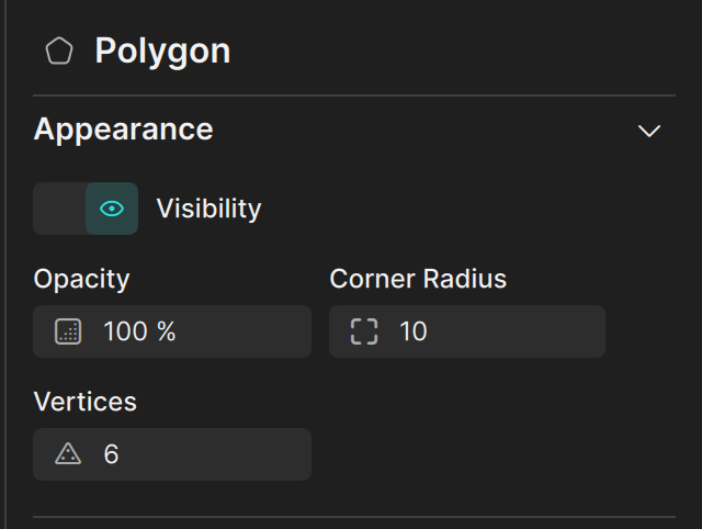 The Appearance section of a polygon with the Vertices field