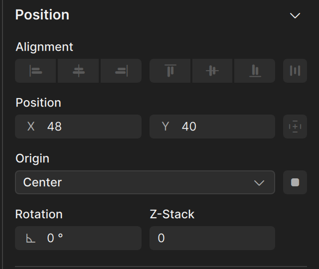 The Position section of the property editor