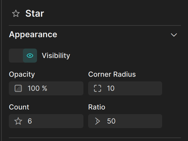 The Appearance section of a star with the Count and Ratio fields