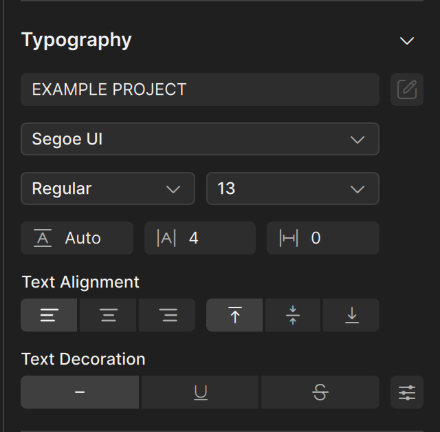 The Typography section of the property editor for a text object