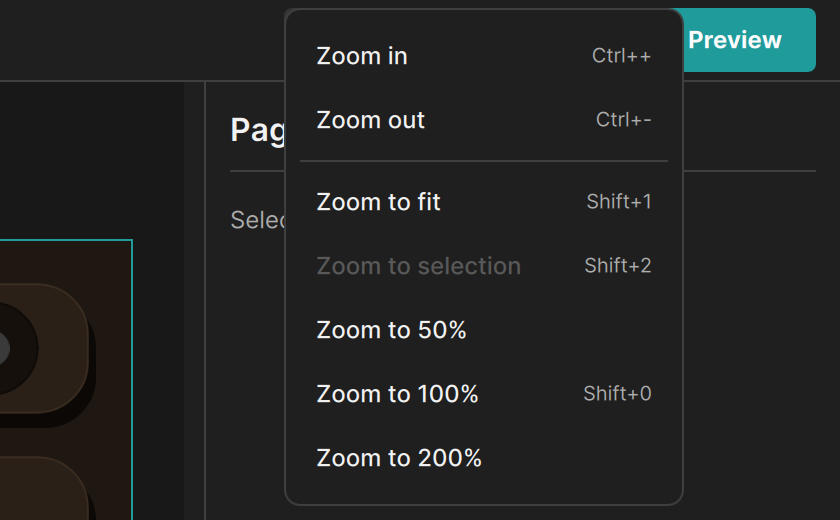 The zoom field with its menu open