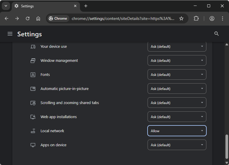 The Local network setting.