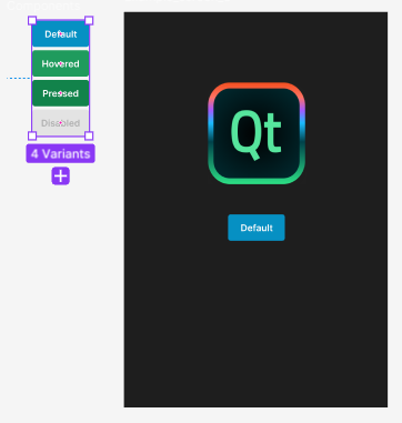 A Button component and its instance in Figma.