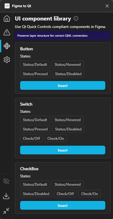 The UI component library page in the plugin.
