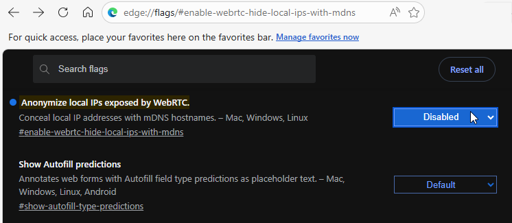 The Anonymize local IPs exposed by WebRTC setting.