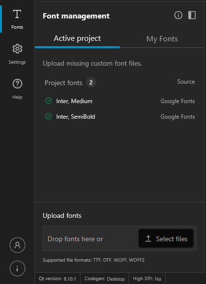 Active projects page in Font management.