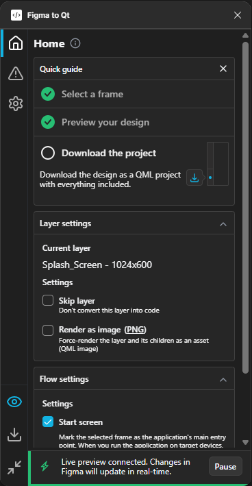 Figma to Qt plugin Home page.
