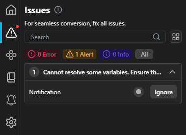 A list of conversion issues in the plugin.
