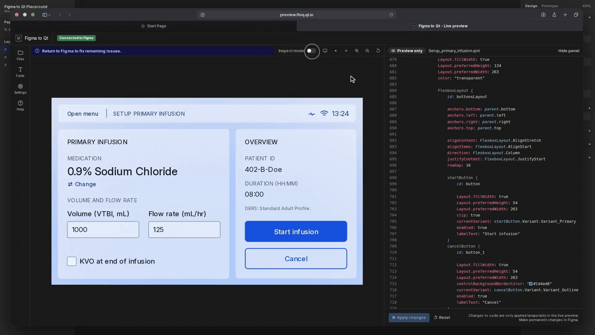 Changing code in the live preview.