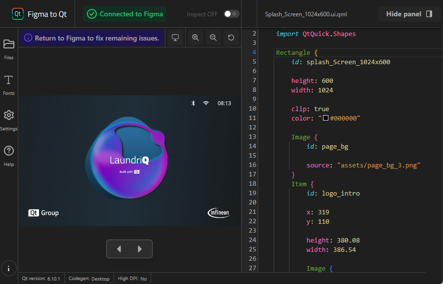 A converted layer in the Figma to Qt live preview.