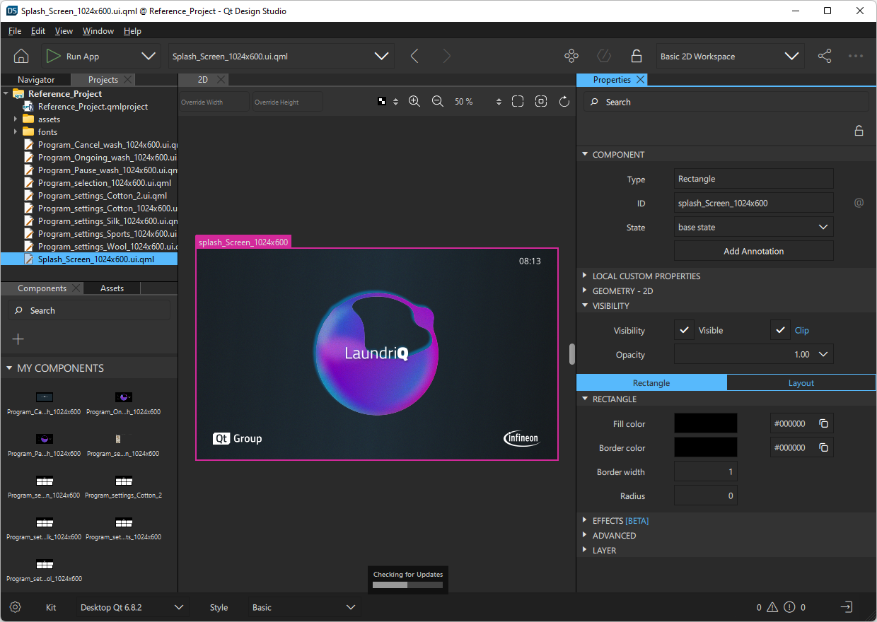 The generated project opened in Qt Design Studio.
