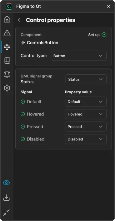List of controls on the Qt Quick Controls page.