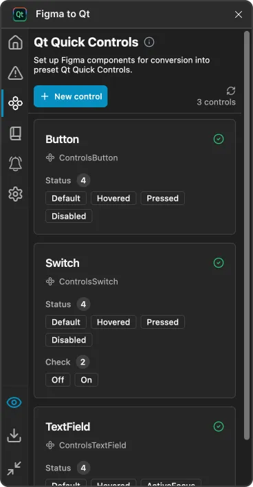 The Qt Quick Controls page in the plugin.