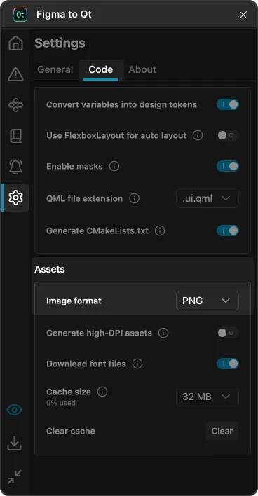 Image format in Asset settings in Code settings on the Settings page in the plugin.