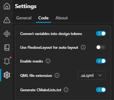 Code settings on the Settings page.