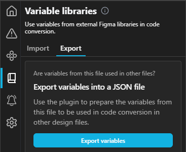 Variables page Export section.